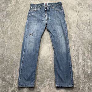 Levi's Jeans Men's 34x32 Blue Denim 501 Button Fly Distressed 100% Cotton